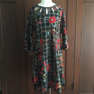 Floral plaid knit dress NWT 12